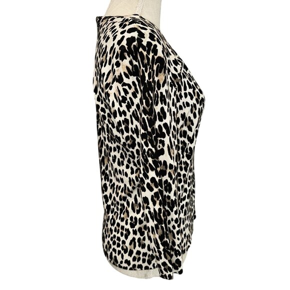 White House Black Market Leopard Print Cardigan S Button-Down V-Neck 3/4 Sleeve - Picture 3 of 5